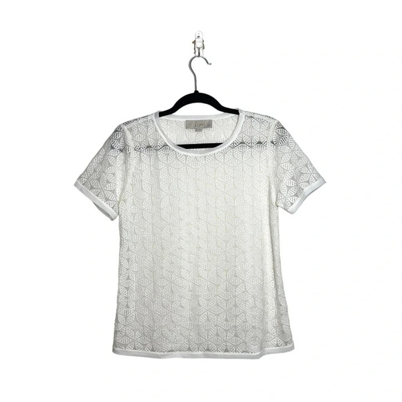 Ann Taylor LOFT White Jacquard Floral Print Semi-sheer Top Medium Petite Women’s - Picture 11 of 11